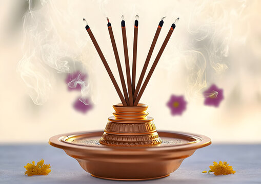 Traditional Indian agarbatti burning with aromatic smoke.